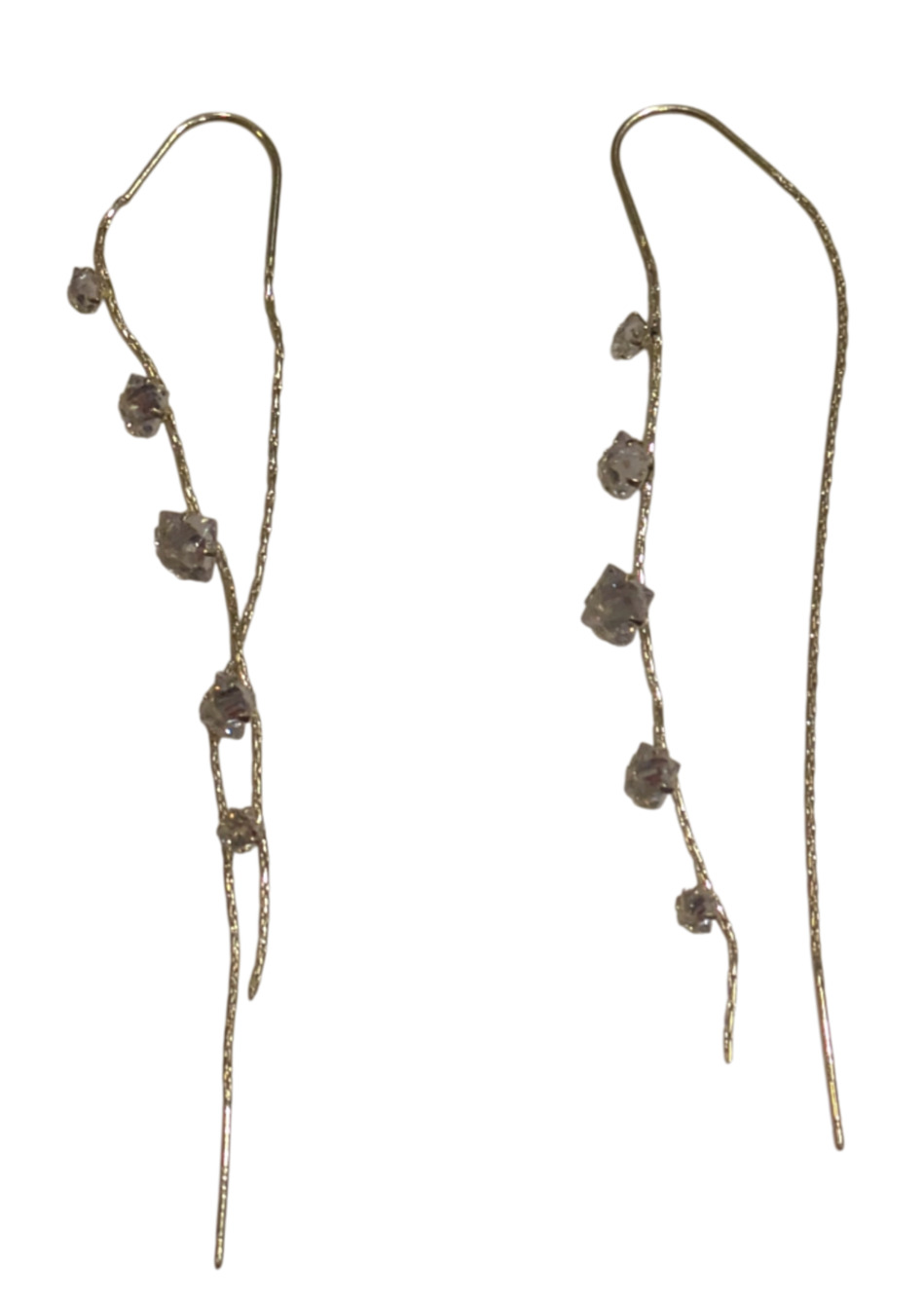 Gold Tone Crystal Long Drop Wire Earrings